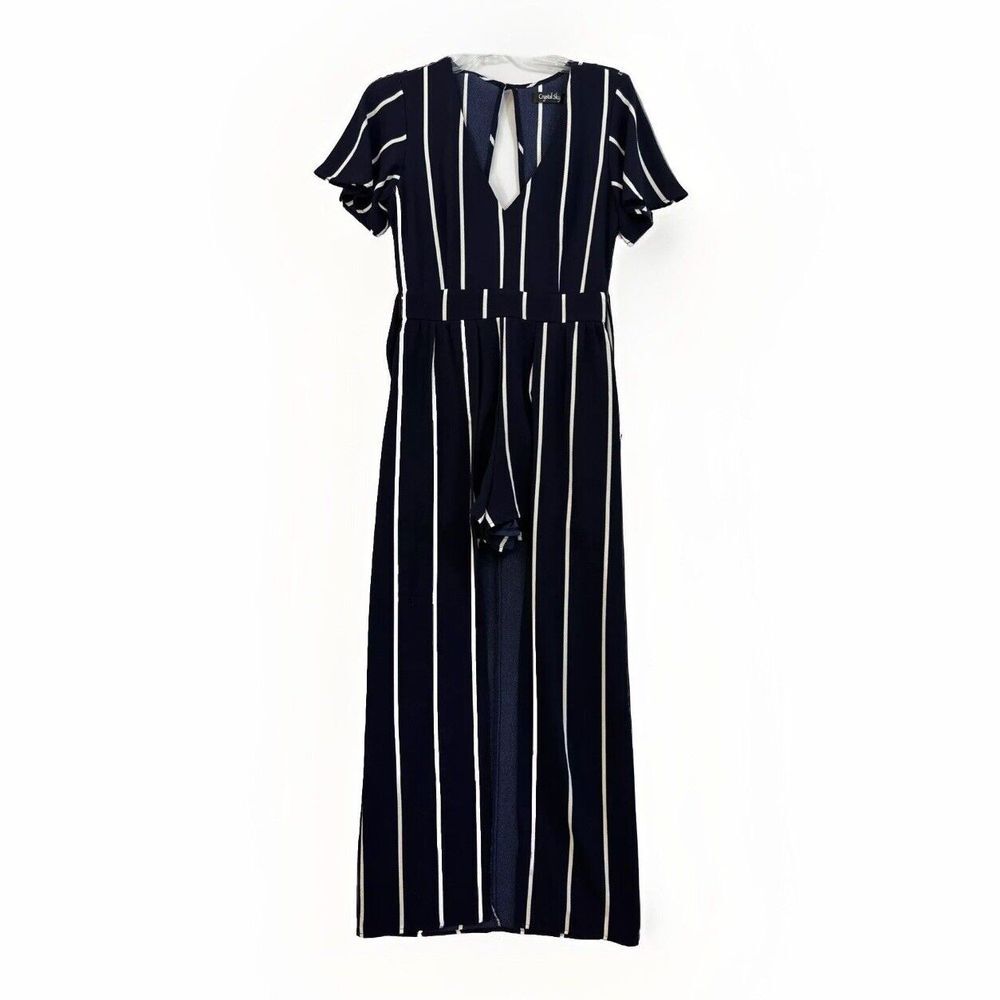 Crystal Sky Romper Jumpsuit‎ Women's Size 3 Waist 26 Striped With Belt